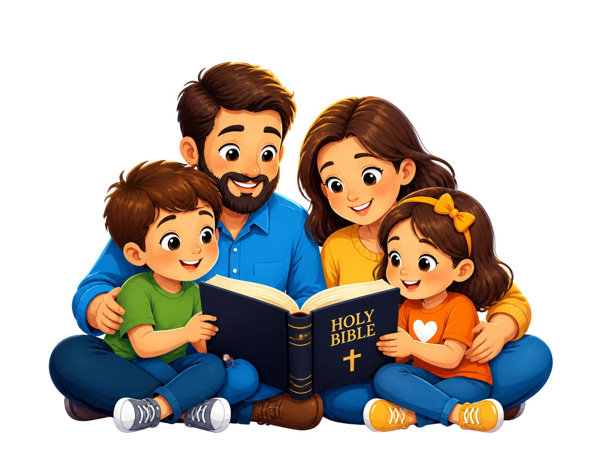 Família cristã lendo a Bíblia junta